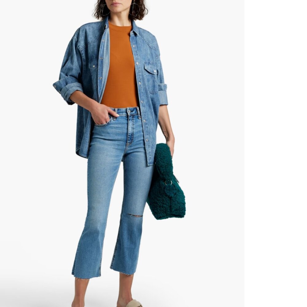 Rag Bone Jeans Womens 27 Blue Nina High Rise Ankle Flare Raw Hem Cropped Frayed - Picture 1 of 15